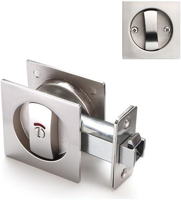 Pocket Door Lock Pocket Door Hardware Square with Red-Green Indicators for Privacy Sliding or Bifold Doors(Silver 2)