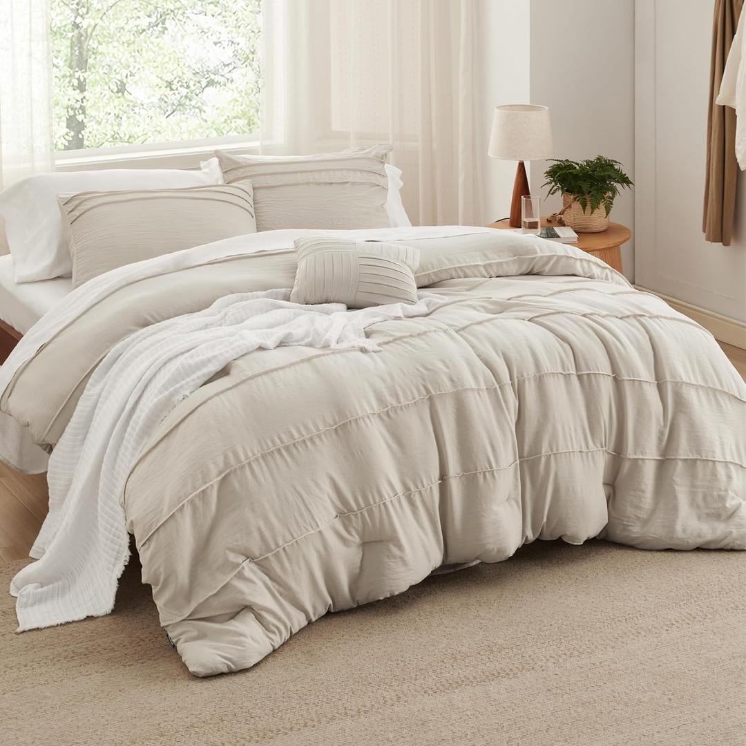 Bedsure Oversized King Comforter Set 4 Piece, Beige Boho, All-Season