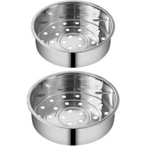 2Pcs Stainless Steel Metal Basket Round Steam Holder Tray Rack Stand Food Grade Steamer Steam Basket for Rice Cooker Warmer Kitchen Cookware for Vegetable, Fish, Meat (2 Sizes)
