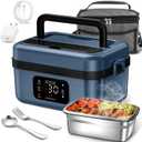 Cordless Electric Lunch Box-Portable Electric Lunch BoxAutomatic Heating Function, Large Capacity Stainless Steel Container, Suitable for Adults, Men and Women Cordless LunchBox Food Heater, Black
