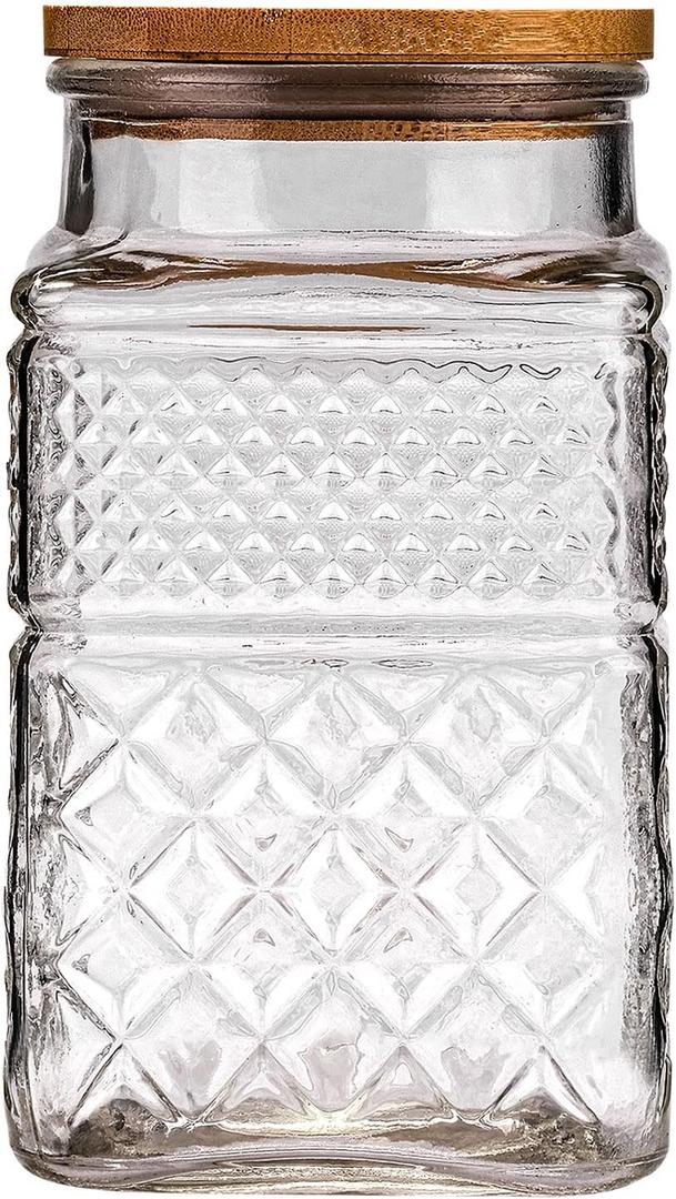 WHJY Glass Storage Container with Lid, Airtight Glass Jars, Farmhouse Tea Canister, Dog Treat Jar for Pet, Glass Candy Cookies Coffee Canister Jar Bath Salt Container - Square 67 oz