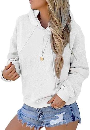 ZUNQKG Womens Casual Hoodies Pullover Long Sleeve Loose Fall Trendy Lightweight Sweatshirt with Pocket, Size L