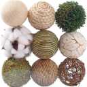 9pcs 3.5Inch Fall Decorative Ball Orb Rattan Ball Rattan Woven Orbs Spherical Bowl and Vase Filler for Home Party Wedding Display Decor Props