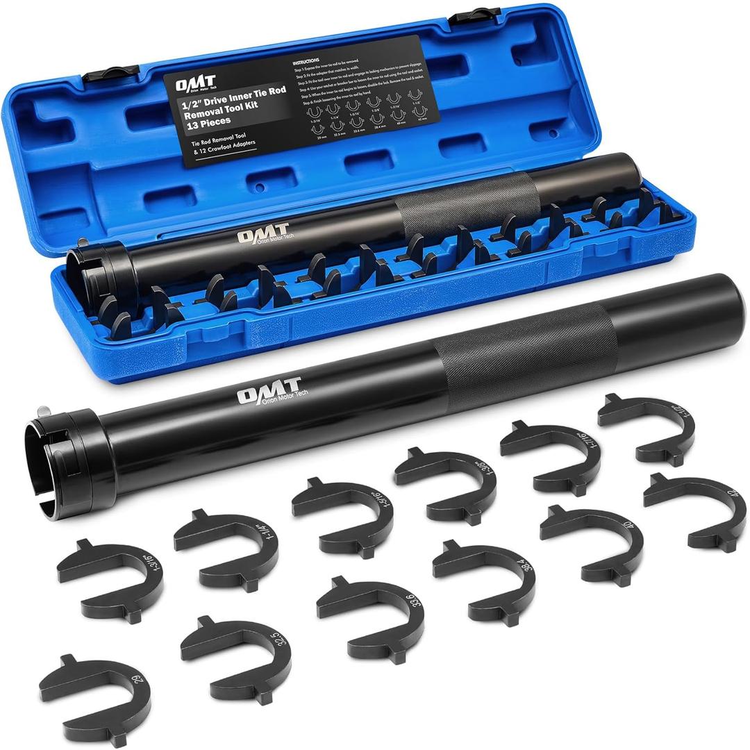 Orion Motor Tech Inner Tie Rod Removal Tool Kit, Inner Tie Rod Tool for Tie Rod Removal and Installation, Master Inner Tie Rod Tool Set with 12 Crowfoot Adapters 1/2 Inch Drive Tube and Tool Case (BK)