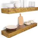 Floating Shelves 3 inch Thick for Wall Set of 2,Solid Pine Wood Wall Mount Shelf for Kitchen Living Room Bedroom Bathroom,8" D x 36" L x 3" H-Gold Oak