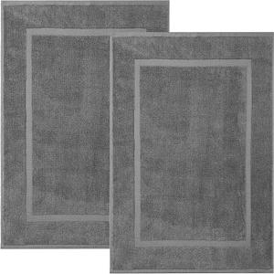 Bath Mat Floor Towel Set - Absorbent Cotton Hotel Spa Shower/Bathtub Mats [Not a Bathroom Rug] 22"x34", Pack of 2 (Grey)