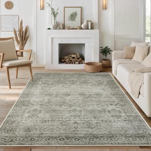 Anidaroel Washable Rugs for Living Room 5x7: Vintage Distressed Print Moroccan Area Rugs, Non-Slip Soft Rugs for Bedroom, Stain Resistant Indoor Accent Carpet for Farmhouse Entryway, Beige