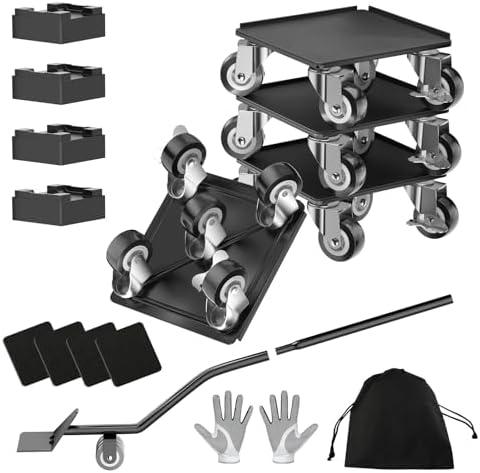 LOYAL TIGER Heavy Duty 1500LBS Furniture Dolly & Movers with 5X 360° Wheels - Carbon Steel Panel & Non-Slip Casters, Includes Lifter Jacks, Gliders for Sofa, Refrigerator (5.4 Inch, Black)