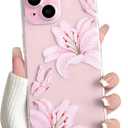 NITITOP Compatible with iPhone 15 Case Clear Cute Butterfly Lily Flower Floral Pattern for Women Girls Full Camera Lens Clear Slim Shockproof Protective Phone Cover - Pink