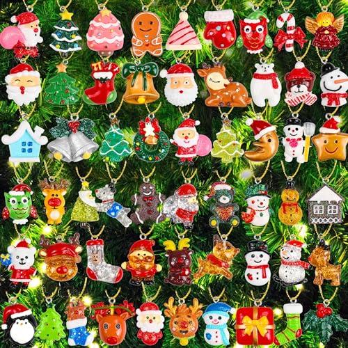 OCTERIC 56 PCS Mini Christmas Ornaments,Miniature Resin Ornaments Small Tree Decorations Decorative Hanging Ornaments Santa Snowman Snowflake for Christmas Tree Decor