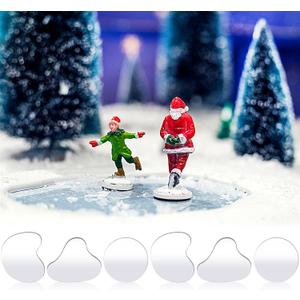 Sieral 6 Pieces Christmas Mirror Lake Landscaping Accessory Miniature 4 Inch Christmas Village Pond Curved Mini Ice Skating Rink Figurines Decoration for Holiday Christmas Village