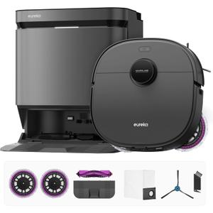 Eureka J15 Pro Ultra Robot Vacuum and Mop with Self Emptying Base, 16,200 Pa Suction, Flex-Arm Design Mop, Auto Mop Hot Water Washing & Hot Air Drying, Anti-Tangle, AI Obstacle Avoidance, Black