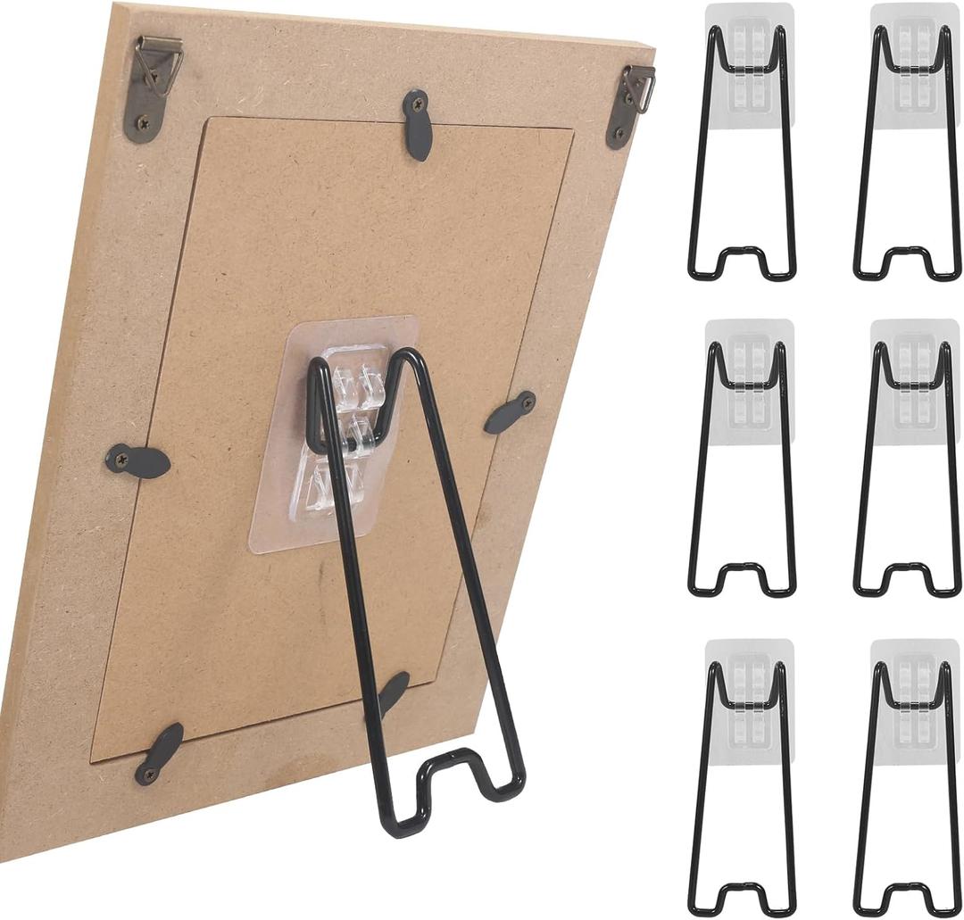 Nirxxiy 6 Pcs Picture Frame Stand, Table top easel, Stainless Steel Picture Holder Stand with Self-Adhesive for 5.9 to 10.2 inch Picture Frame Easel (Black, 5.12 x 2.17)