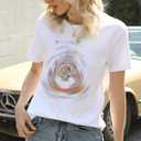 Women Graphic Tee Cute Holiday Vacation Shirt Short Sleeve Casual Tops (X-Large,White) (White, XL)