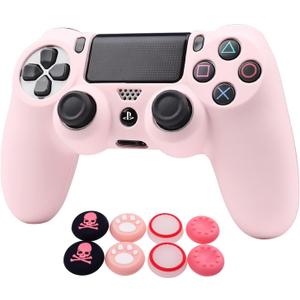 RALAN Pink Controller Skins for PS4, Silicone Controller Cover Skin Protector Compatible with PS4 Slim/PS4 Pro Controller (Pink Pro Thumb Grip x 6,Skull Cap Grip x 2)(Camouflage Pink+White Pink
