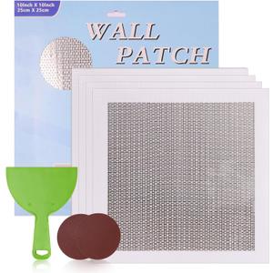 Wall Patch Repair Kit Upgraded Size, 4 Pcs 10 Inch Self Adhesive Pieces Aluminum Drywall Repair Kit, with Its Own Large Squeegee and Scraping, GMingZTong