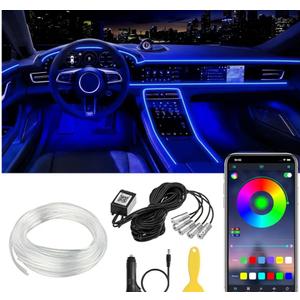 Interior Car LED Strip Lights APP Control, 5 in 1 RGB 16 Million Colors Ambient Lighting Kit with 236 inches Fiber Optic, Music Mode Inside Car Lighting Decorations