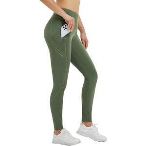 baleaf Women's Cylcing Tights Fleece Lined Leggings Pockets Water Resistant Thermal Warm High Waisted Running Pants (Large, Army Green)