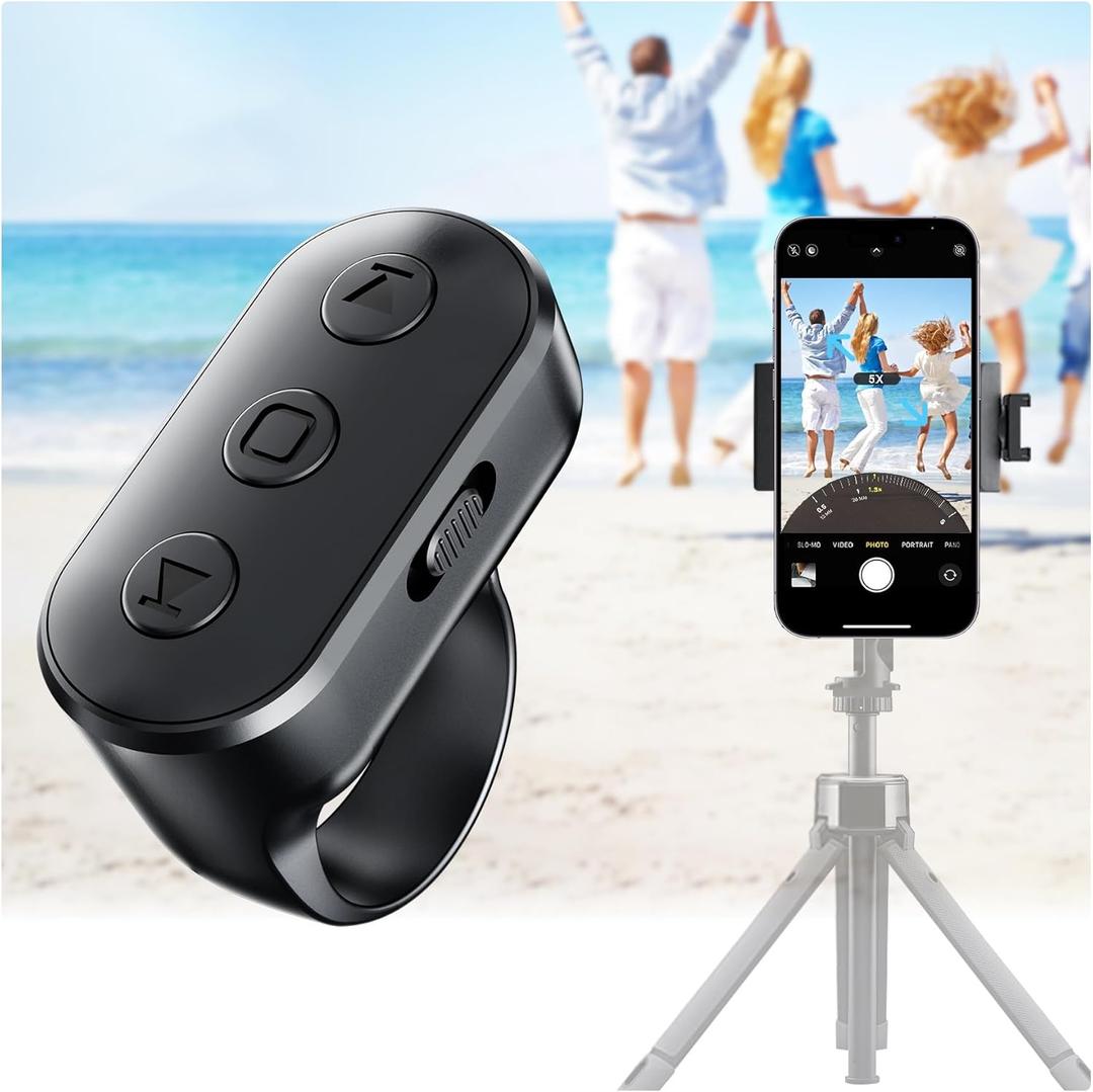 Wireless Phone Camera Remote Shutter with Zoom for iPhone Android, Bluetooth Phone Shutter Control with Front/Rear Camera Switch,Hands Free for Tiktok YouTube Photo & Video Recording Content Creator (Black)