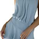 Floerns Women's Summer Mini Dress Sleeveless Halter Backless Ruched Date Night Layered A Line Dresses (Blue)