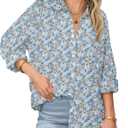 Zeagoo Womens Button Down Shirts Long Sleeve Cotton Gauze Tops Casual Collared Blouses Loose Fit (Medium, Blue Blossom)