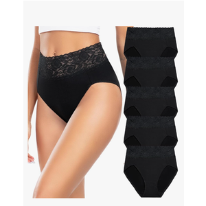 Womens Underwear Cotton Bikini Panties for Women High Waisted Lace Hipster Stretch Briefs for Ladies 5 Pack Size L
