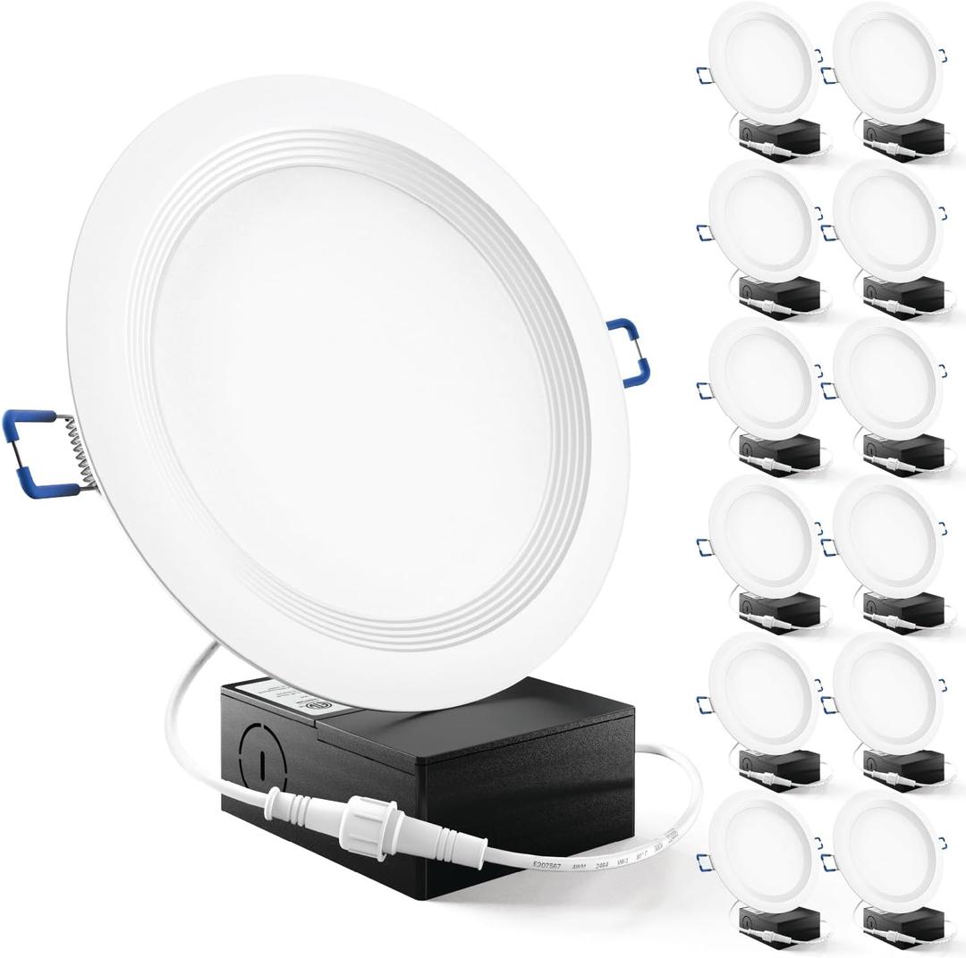 Sunco 12 Pack 6 Inch LED Recessed Light, Ceiling Canless Recessed Lights, Baffle Trim Ultra Thin, 850 LM, 14W, 3000K Warm White, Dimmable, Wafer Thin with Junction Box.