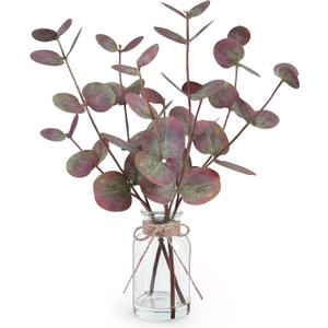 Artificial Eucalyptus Stems in Glass Vase with Faux Water, 14" Fake Plants for Home Decor, Coffee Table Centerpieces, Office, Bathroom & Farmhouse Weddings - Faux Plants Decorations