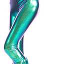 Women Flare Shiny Leggings Metallic Mermaid Stretchy Ruffle Bell Bottom Pants for Women Disco High Waist Legging (Blue, Large)