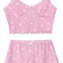 Hilinker Womens 2 Piece Heart Pajama Set Ribbed Cami Top and Shorts Sleepwear Cute Pjs Pink White Heart N Small (Pink)