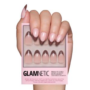 Glamnetic Press On Nails - Chocolat | Semi-Transparent Dark Brown French Tip Short Almond Fake Nails in a Glossy Finish, Salon Quality | 15 Sizes - 30 Nail Kit