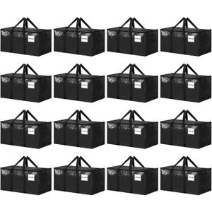 16 Pack Extra Large Heavy Duty Moving Bags, Black Storage Bins with Lids, Reinforced Handles & Heavy-Duty Zippers Moving Boxes Storage Bags Totes for Clothes Packing, Dorms, College Supplies, Black