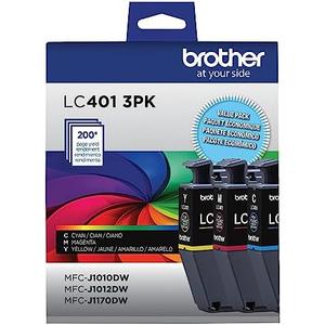 Brother Genuine LC401 Standard Yield 3-Pack Ink Cartridges â€“ Includes 1 Cartridge Each of Cyan, Magenta and Yellow , 3 Count (Pack of 1)