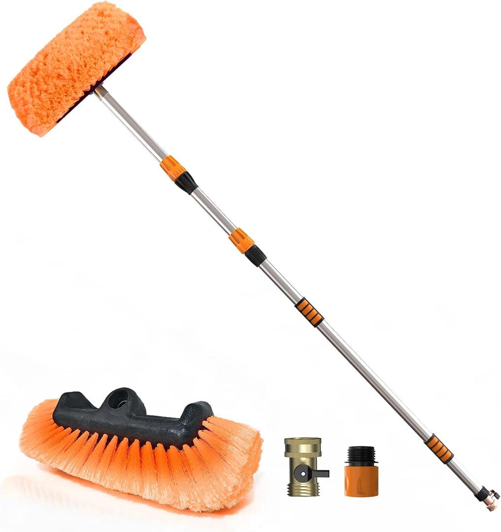 SISUPASSIE 12FT Car Wash Brush with Long Handle, 12-Inch Soft Bristle Car Cleaning Brush for Cleaning RV, Truck, Boat, Solar Panels, Orange