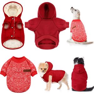 3 Pcs Pet Dog Sweater Jacket Knitwear Hoodie Clothes Pocket Puppy Coat Clothing Pup Christmas Shirt Costume Sweatshirt Fleece Lining Warm Winter Small Hooded Soft Thickening (Small)