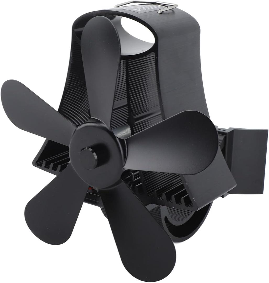 Trisar Magnetic Wall Mounted Fireplace Fan, 5 Blades Heat Powered Stove Fan for Wood Burning Environmental Protection (Black)