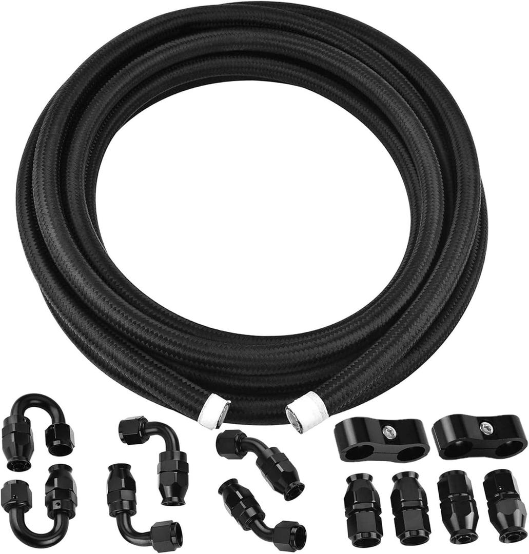 EVIL ENERGY 8AN PTFE Fuel Line Kit,E85 Nylon Braided Fuel Hose 20FT AN8 PTFE Fuel Line Hose(12/32Inch ID) (Black)