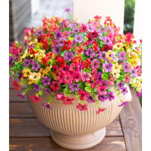 HyeFlora Artificial Flowers for Outdoor Indoor Garden Home Decoration, Faux Flower Daisy with Eucalyptus Leaves Fake Plants Greenery Boxwood Porch Patio, 12 Bundles (Mix Pink Red Purple Yellow)