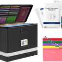 Deluxe Pro Small Next of Kin Box Organizer with 55-Page Family Document Guide, Fireproof Foldable File Organizer with Combination Lock, 5 Hanging Files and 128 Category Labels (13"L6.3"W8.3"H)