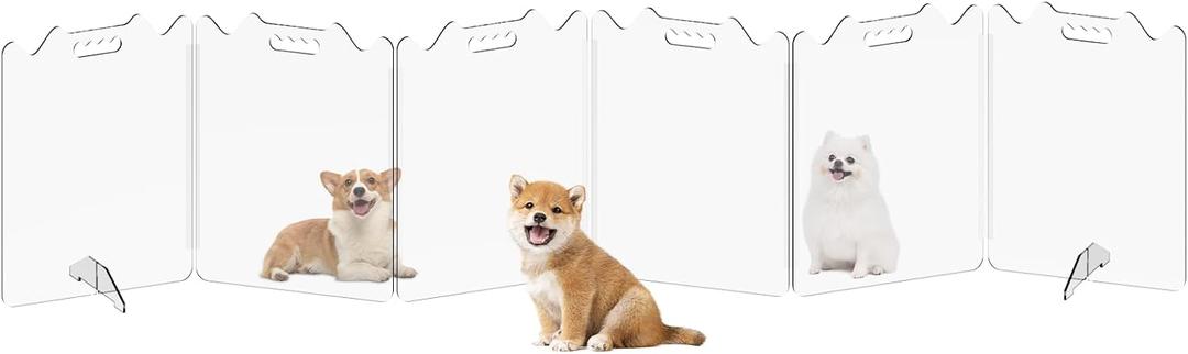 Clear Acrylic Pet Dog Gate: Indoor Foldable Freestanding Puppy Gates - Transparent Dogs Playpen for Doorways Stairs - The Safety Barrier for Protecting Christmas Tree - Thickened Plastic fence 6 Panel