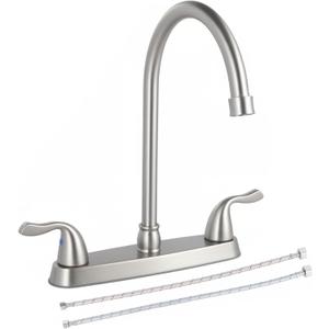 HOTIS HOME Brushed Nickel Kitchen Sink Faucet, 2 Handle 3 Hole Kitchen Faucet Without Sprayer, High Arc Swivel Spout Stainless Steel Sink Faucet for Rv Camper, HT-KF200