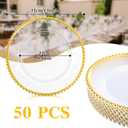 Hoolerry 50 Pack Clear Charger Plates Bulk 13 Inch Plastic Round Beaded Dinner Chargers Acrylic Frosted Grain Decorative Service Plates for Wedding Party Event, Home and Kitchen Tabletop (Gold), approx. 13 inch