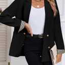 Happy Sailed Womens Blazers Plaid Cuff Double Breasted Open Front Business Casual Office Suit Jackets Work Outfits (S)