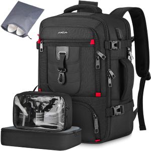 YAMTION Carry On Backpack,Travel Backpack with 3 Packing Cubes for Men Women,Laptop Backpack Airline Approved Weekender Bag Mochila de Viaje (M-4 packs, Black)