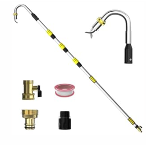TONYINGO 24FT Reach Telescopic Gutter Cleaning Tool, 8-15FT Gutter Cleaner from the ground with 360°Rotatable Duckbill Metal Head, Shut Off Valve, Leak-Proof Gutter Cleaning Wand for Garden Hose