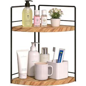 2 Tier Bathroom Counter Organizer,Bathroom Countertop Organizer, Wood Vanity Organizer Corner Shelf,Makeup Tray for Perfume Skincare Bedroom Kitchen Corner (2 Tier,Yellow)