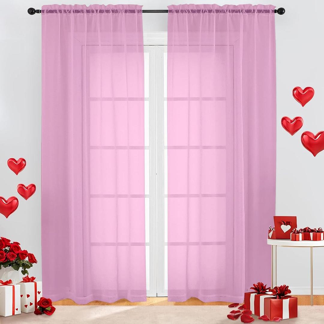 OWENIE Sheer Pink Curtains, Sheer Curtains 84 inch Length 2 Panels Set, Rod Pocket Voile Fimly Sheer Drapes for Living Room/Bedroom, 2pcs, Each 42" W x 84" L