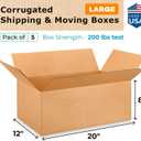 Large Shipping & Moving Boxes 20 x 12 x 8 inches (5-Pack) - Extra Strength 200 lb vs Regular - USA-Made Corrugated Cardboard Boxes for USPS/UPS/FEDEX - Strong Large Box by IDL Packaging -
