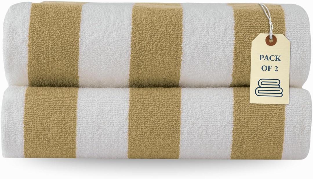 LANE LINEN 100% Cotton Beach Towel - Pack of 2, Cabana Stripe Pool Towels, Oversized Beach Towels for Adults (30" x 60), Super Absorbent, Large Beach Towels, Quick Dry Towel - Biege