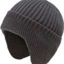 JHDESSLY Men Women Winter Beanie Hat Knit Earflap Stocking Caps Warm Fleece Lined for Outdoor (Gray)